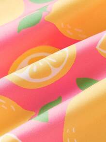 SHEIN Leap Crew Young Girl Lemon Print Ruffle Trim Summer Dress - Multicolor - View 6