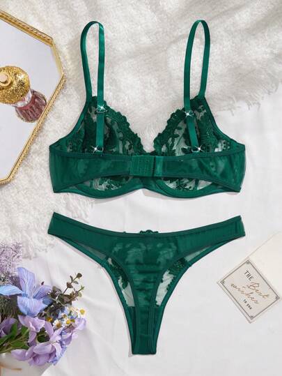 Women Geborduurde Mesh Verleidelijke Lingerie Set view 2