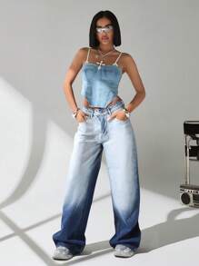 EURMUSE LOW WAIST LOOSE JEAN BLACK AND WHITE - Medium Wash - View 6