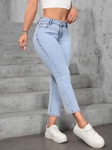 SHEIN EZwear Jeans de moda minimalista para mujer, apropiados para el verano