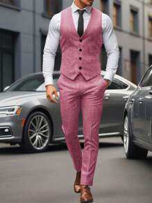 Manfinity Mode Heren forensen Colorblock Patchwork Vest & Broek Pak Set Bruiloftsoutfit voor mannen Heren nette outfits Heren formele outfit Heren elegante outfit Heren feestoutfit