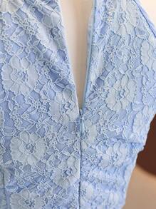 Elegant Lace & Mesh Halter Neck Sleeveless Dress, Bridesmaid Dress For Teenagers & Youths, Suitable For Wedding, Party, Birthday, Performance