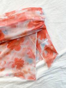 INAWLY Women's Floral Printed Ruffle Halter Top, Fashionable Vacation Wear - Coral Orange - View 5