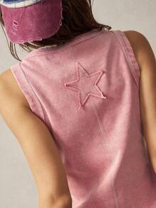 Bohemela Boho Summer Solid Color Knitted U-Neck Sleeveless Fitted Washed Cotton Vacation Retro American Style Backless Women Tank Top - Red - View 3