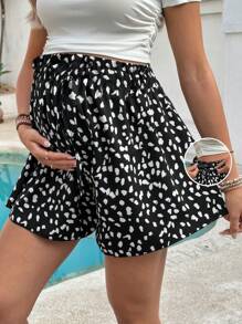 SHEIN Maternity Ruffled Waist Tie Bow Printed Loose Shorts