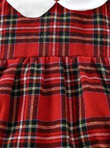 SHEIN Infant Girl Outfit: Cute Peter Pan Collar Plaid Long Sleeve Bodysuit And Bow Headband, Suitable For Christmas, Spring, Autumn, And Winter Daily Wear - Red - View 4