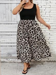 SHEIN CURVE+ Plus Size Solid Color Patchwork Ruched Dress, Casual Beach Wear - Multicolor - View 5