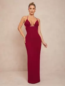 Lumalex 女士长款纯色连衣裙，简约时尚，适合夏季 - 紅色 - 查看 1