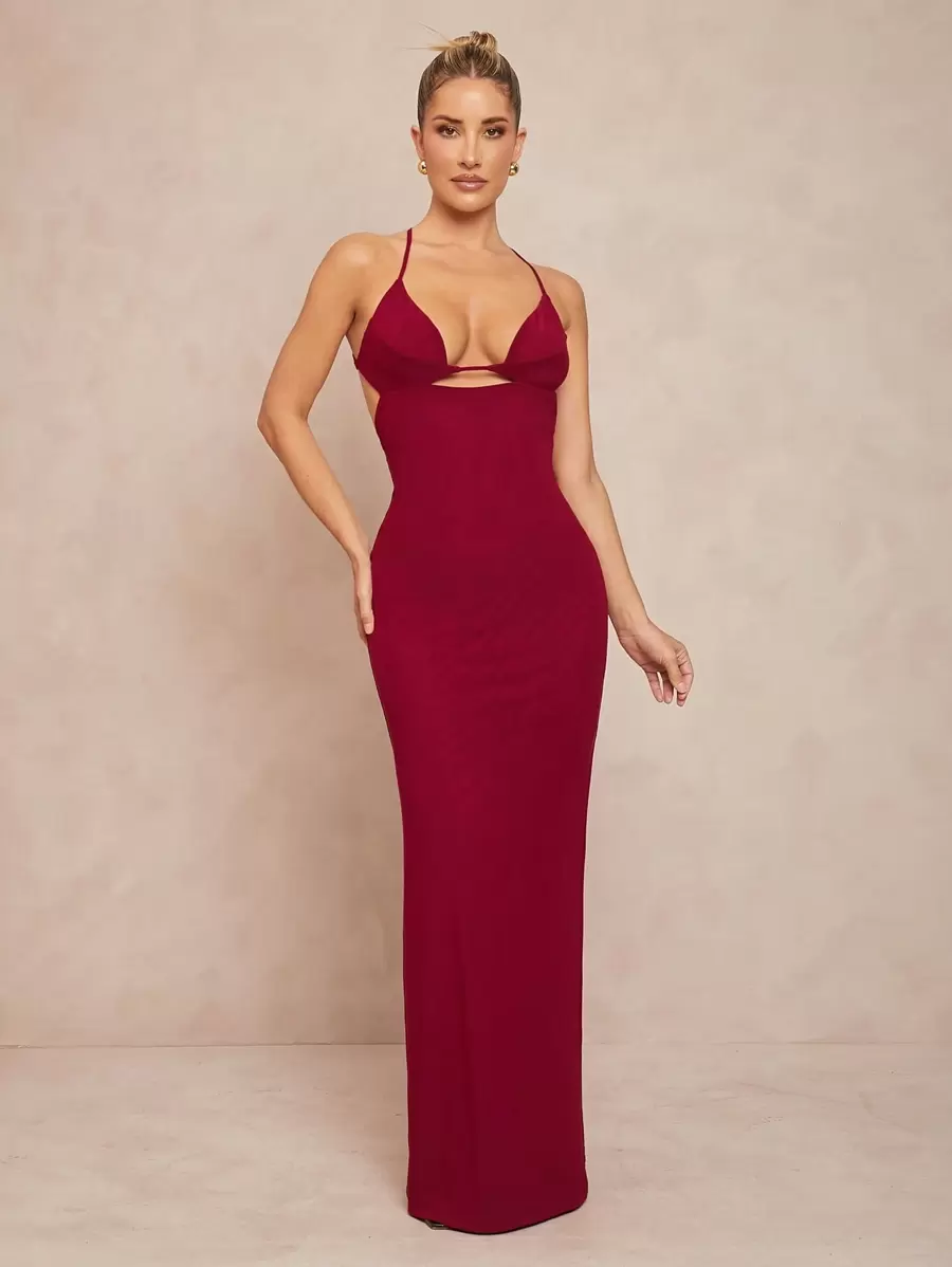 Lumalex 女士长款纯色连衣裙，简约时尚，适合夏季 - 紅色 - 查看 1