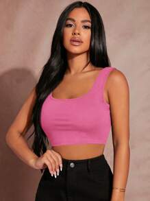 SHEIN SXY Women's Solid Color Crop Tank Top For Summer - Pink - View 1