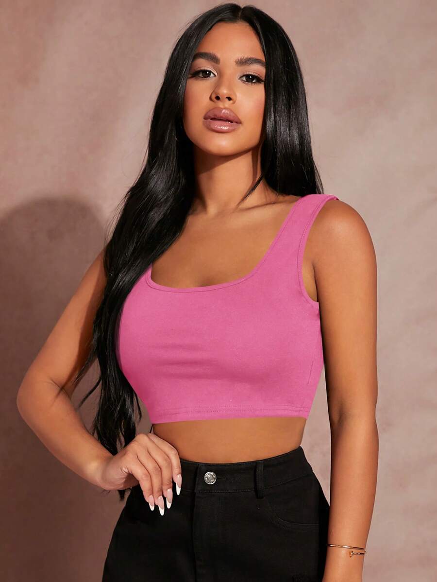 SHEIN SXY Women's Solid Color Crop Tank Top For Summer - Pink - View 1