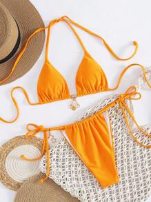 Swim SXY Set de 2 piezas de bikini de mujer con cuello de corbata metálico, en unicolor elegantes y sexys de estilo vintage