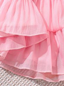 SHEIN Playful Pals Baby Girl Cute Bow Strap Dress, Summer - Pink - View 5