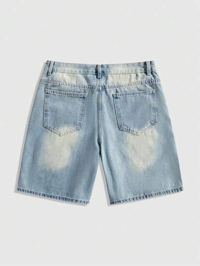 Street Life Pantalones cortos de mezclilla con acabado vintage desgastado para hombres, apropiados para usar diariamente