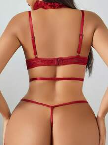 3pcs/Set Sexy Lingerie Set For Women, Lace Cutout Push Up See-Through Intimates