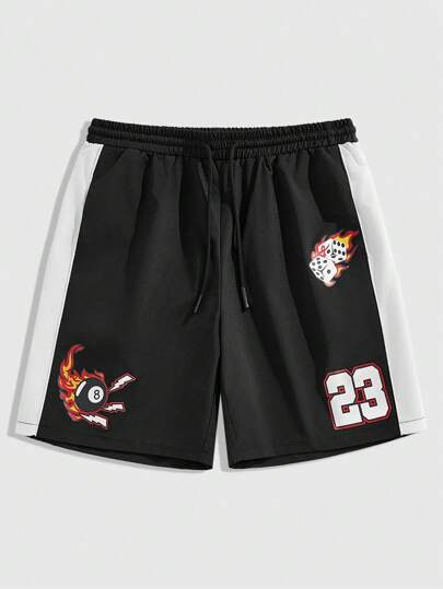 Street Life Pantaloncini da uomo con vestibilità ampia, effetto patchwork, contrasto di colore e stampa digitale