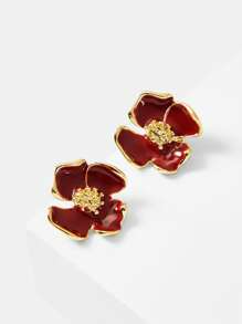MOTF PREMIUM 18K 镀金红色吊坠花耳环 - 酒紅色 - 查看 2