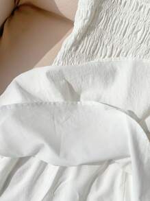 SHEIN EZwear Summer Sleeveless Ruched Waist Mini Dress - White - View 8