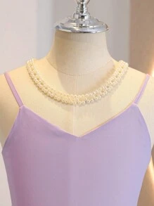 Flower Girl Elegant Chiffon Asymmetrical Ruffle Hem Slip Dress, High Low Design, Suitable For Wedding, Party, Birthday Events, Girls' - Mauve Purple - View 8