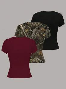 SHEIN LUNE 女士纯色T恤短袖上衣简约时尚适合夏季 - 彩色 - 查看 2