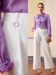 ZEYLAH WOMEN'S PRESS CREASE TAILORED WIDE LEG SUIT PANTS - White - View 7