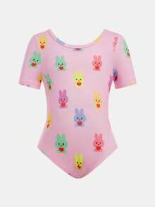 SHEIN Bộ đồ thể dục tay ngắn màu hồng cho bé gái, bộ đồ liền thân thi đấu thể thao cho trường học mùa Phục sinh hình chú thỏ dễ thương, bộ đồ liền thân khiêu vũ, làm quà tặng - Nhiều màu - Xem 6