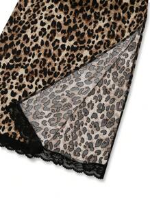 SHEIN LUNE Vestido midi sexy para mujer con estampado de leopardo y encaje