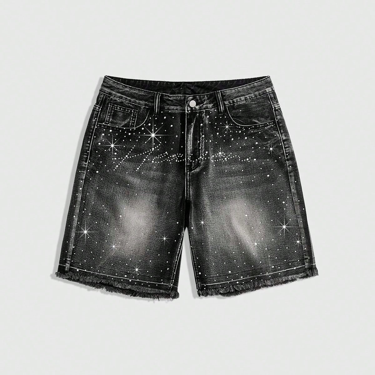 Shorts vaqueros desgastados con strass para hombres, minimalistas y de moda, adecuados para el verano