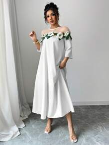Elenzga Women's Long Dress - Random Floral Design, Simple And Fashionable, Suitable For Summer - White - View 5
