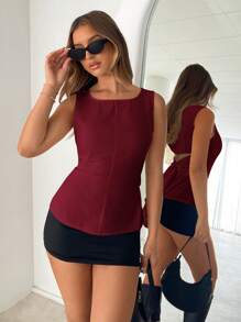 SHEIN Essnce Summer Women's Sleeveless Backless Tie-Up Camisole,Tank Tops Women,Backless Top,Going Out Tops Women