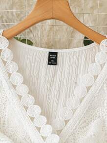 DreamSkyne Rochie de damă de mărime mare, înconjugată, culoare uni, mozaic, dantelă, mânecă lungă, talie strânsă, rochie minimalistă elegantă - alb - Vizualizare 6