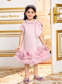 SHEIN Đầm chữ A thêu họa tiết bướm, Đầm bánh kem, Công chúa lộng lẫy, Trang phục trang trọng, Trang phục anh chị em, Trang phục dự tiệc, Trang phục chị em sinh nhật, Thích hợp cho bé gái mặc hàng ngày, Lễ hội - Hồng - Xem 7