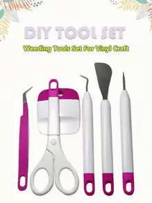 6PCS Rose Red Vinyl Weeding Tool Kit - Precision Craft Tweezers & Scraper Set For, DIY Lettering Film, Iron-On Projects (Essential Machine Accessory Gift) - Hot Pink - View 3