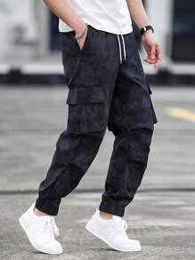 Manfinity Homme Plus Size Men's Casual Drawstring Waist Cargo Pants - Multicolor - View 5
