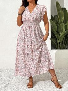 SHEIN Frenchy Plus Size Casual Elegant Waist Gathered A-Line Long Dress