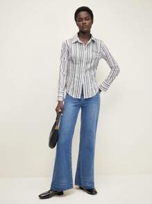 BizChic Nueva blusa elegante a rayas negras y blancas para mujeres, adecuada para uso diario, trabajo, citas, transporte, vacaciones, primavera/verano