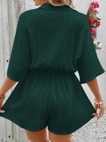 SHEIN VCAY Plus Size Effen Kleur Korte Mouw Romper, Eenvoudig En Modieus, Geschikt Voor De Zomer