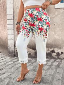SHEIN LUNE Casual vakantie legging met plantenprint voor dames