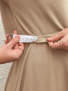 SHEIN 2 件套纯色短袖上衣和高腰长裙孕妇时尚装 - 杏色 - 查看 3