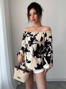 Breezaya Camisa casual de hombros descubiertos, minimalista y de moda, adecuada para el verano - Negro - Ver 4