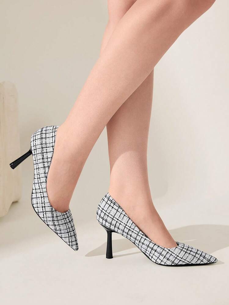 CUCCOO CHICEST Women's Pointed Toe Plaid Printed Elegant High Heel Pumps