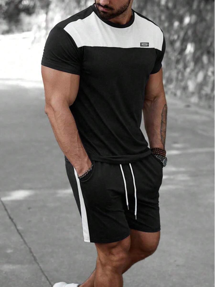 EURMUSE Men Cottonline Color Block Patched Regular T-Shirt Set - Black - View 1
