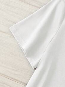 Attitoon Casual Round Neck Retro English Graphic White Short Sleeve Fitted T-Shirt For Women, Summer-Suitable