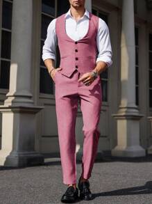 Manfinity Mode Heren forensen Colorblock Patchwork Vest & Broek Pak Set Bruiloftsoutfit voor mannen Heren nette outfits Heren formele outfit Heren elegante outfit Heren feestoutfit