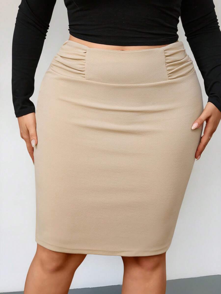 Firerie Plus Size Elegant Pencil Skirt Spring To Summer Fall - Apricot - View 1