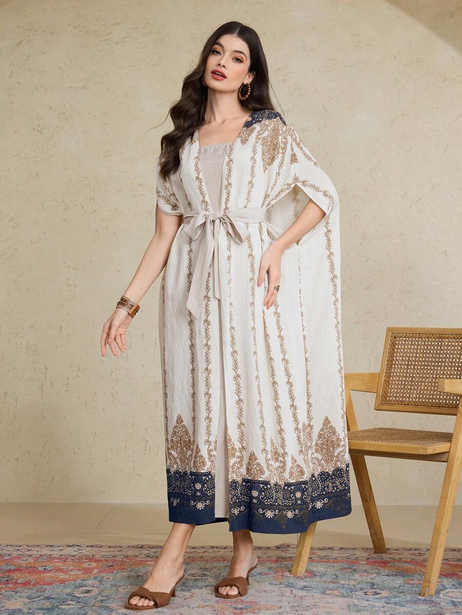 Seusyu 2pcs Women Summer Simple Dress With Jacket Set, Fashion For Spring/Summer Vacation - Blue - View 1