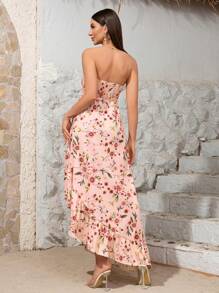 Women's Floral Print Dress With Flounce Hem, Sweet And Romantic Beach Vacation Dress (Family Matching Outfits, 2 Pieces Sold Separately)