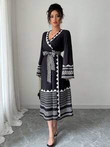 Chiquease Rochie de vacanță cu decolteu în V cu imprimeu floral - Negru - Vizualizare 6