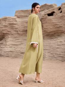 Al Najma Women's Floral Embroidery Round Neck Loose Arabic Dress