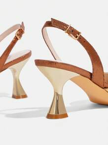 CUCCOO TILAWA Women's Elegant Pointed Toe High Heel Shoes, Sparkling Crystal Decor, Color Blocking, Stiletto Heel, Metallic Material, Perfect For Parties, Formal Events, Ceremonies - Brown - View 12